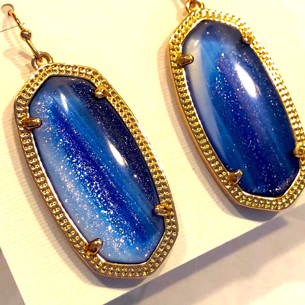 NWT RARE & RETIRED Kendra Scott Navy Dusted Harlow & Elles Rose Gold STUNNING! - Picture 8 of 13